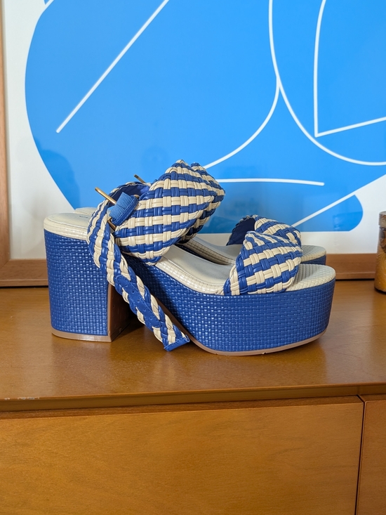 Charlotte Stone Shoes - Charlotte Stone Blue and Cream Braided Platform Sandals